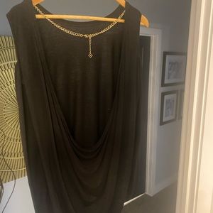 BCBGMAXAZRIA black open shoulder draped back chained long sleeve